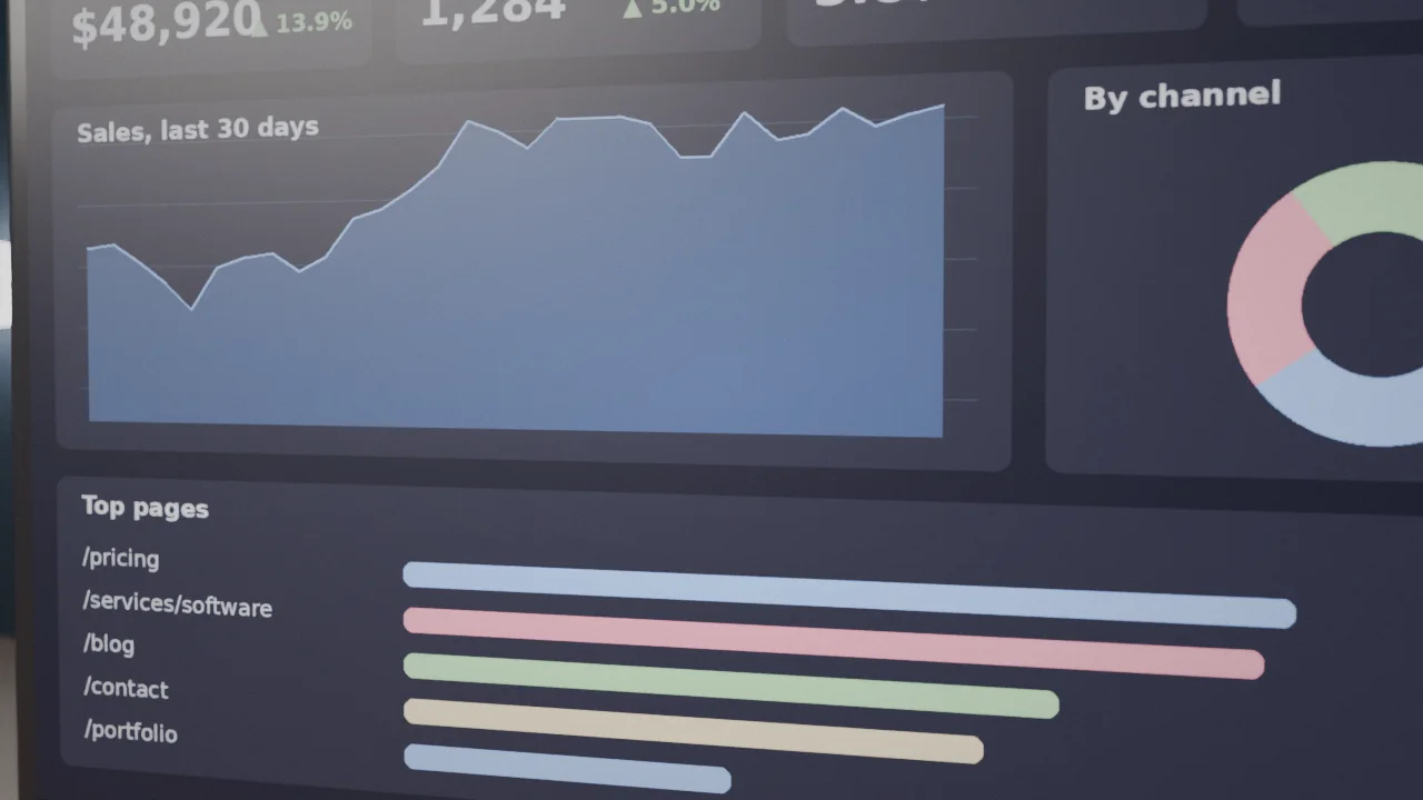 An analytics dashboard on a monitor