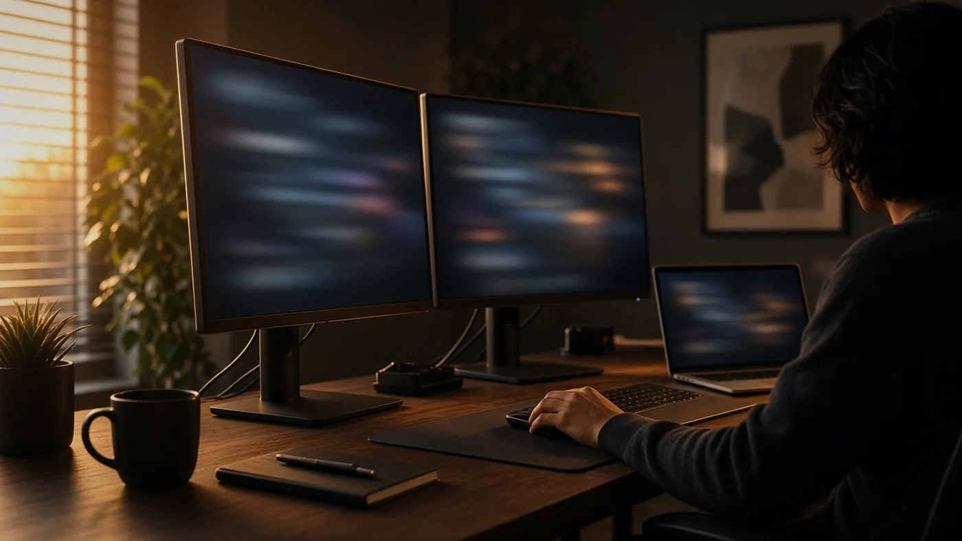 A two-monitor developer workstation