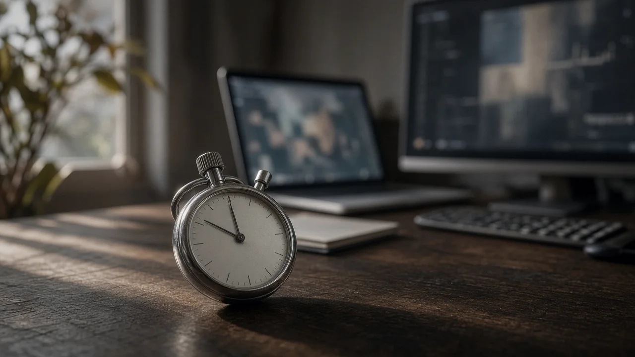 A simple illustration of a stopwatch next to a browser window with a large image block loading.