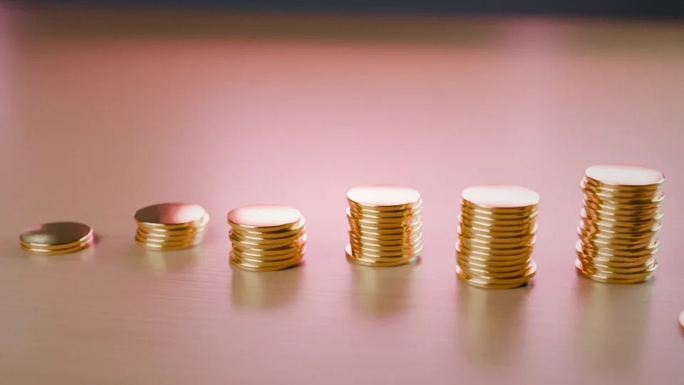 Stacks of coins growing in height, representing cost and return