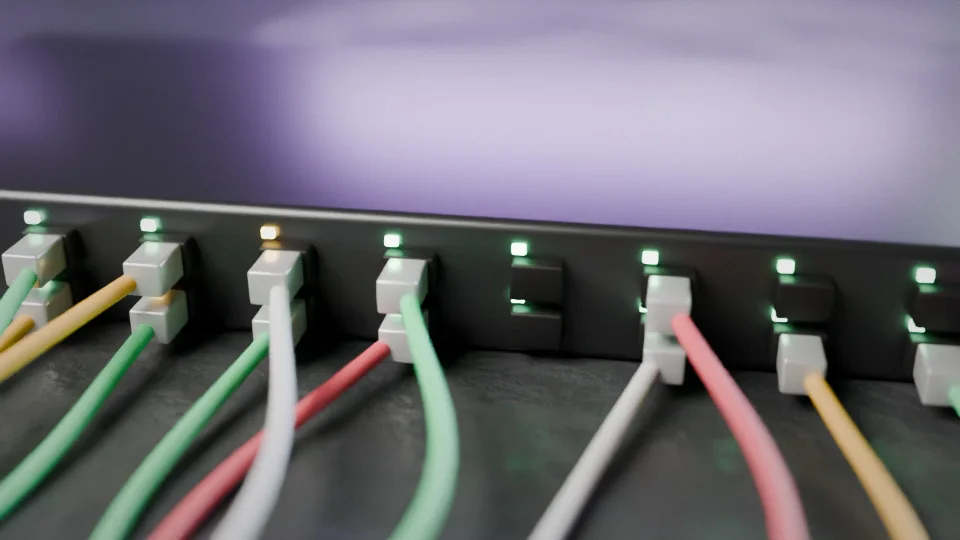 Network cables plugged into a switch