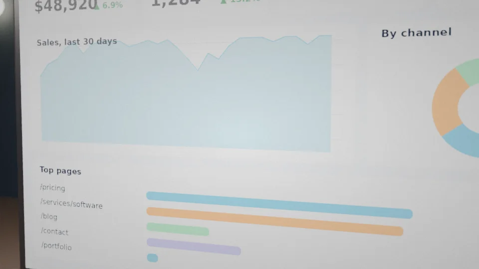An analytics dashboard on a monitor