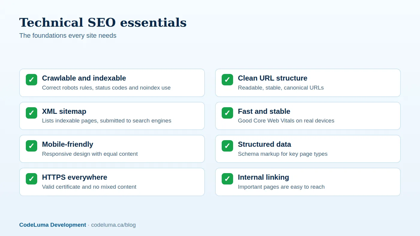 The foundational technical SEO checks.