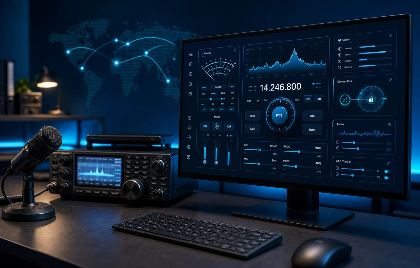 HamRadioList Remote Rig control console beside a transceiver